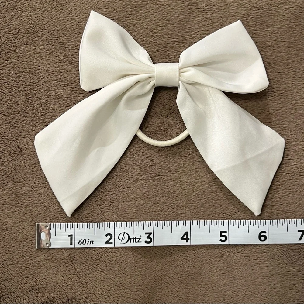 Elegant Satin Bow Hair Tie Lot of 2 Girly Ponytail Holders Black Off White